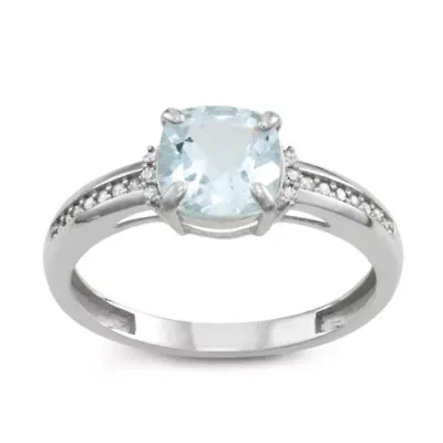 10K Gold Aquamarine And Diamond Ring