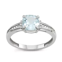 10K Gold Aquamarine And Diamond Ring