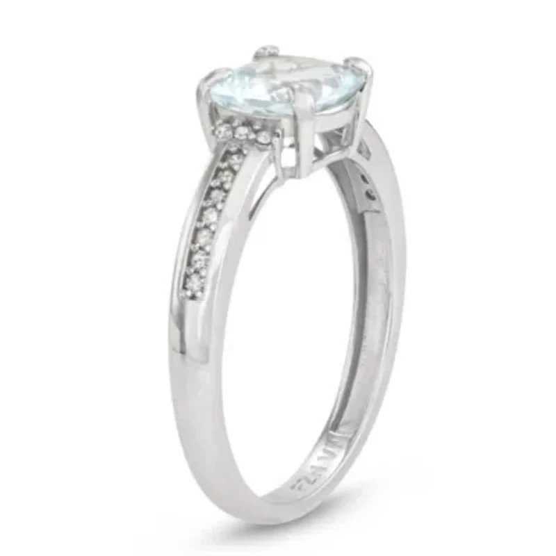 10K Gold Aquamarine And Diamond Ring