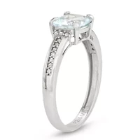 10K Gold Aquamarine And Diamond Ring