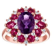 14K Rose Over Silver Amethyst, Pink Topaz And Created White Sapphire Ring