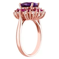 14K Rose Over Silver Amethyst, Pink Topaz And Created White Sapphire Ring