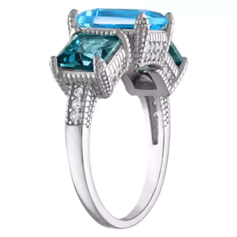 Sterling Silver Blue Topaz And Created White Sapphire Ring