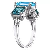 Sterling Silver Blue Topaz And Created White Sapphire Ring