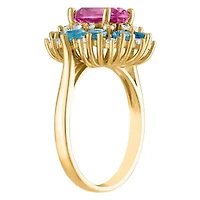 14K Gold Over Silver Pink Topaz, Swiss Blue And Created White Sapphire Ring