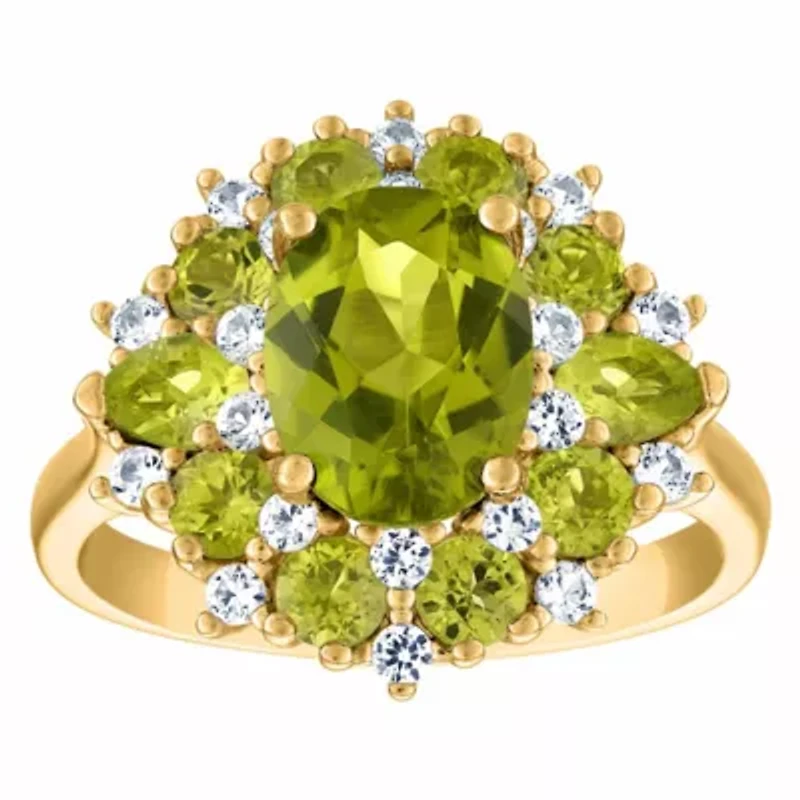 14K Gold Over Silver Peridot And Created White Sapphire Ring