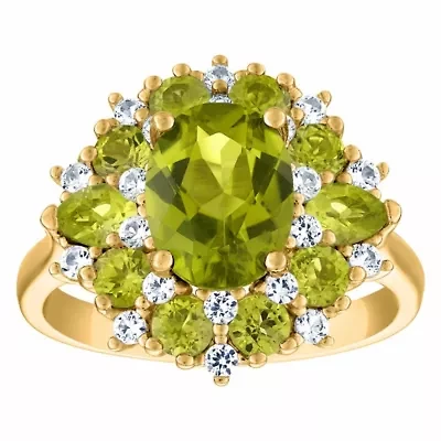 14K Gold Over Silver Peridot And Created White Sapphire Ring