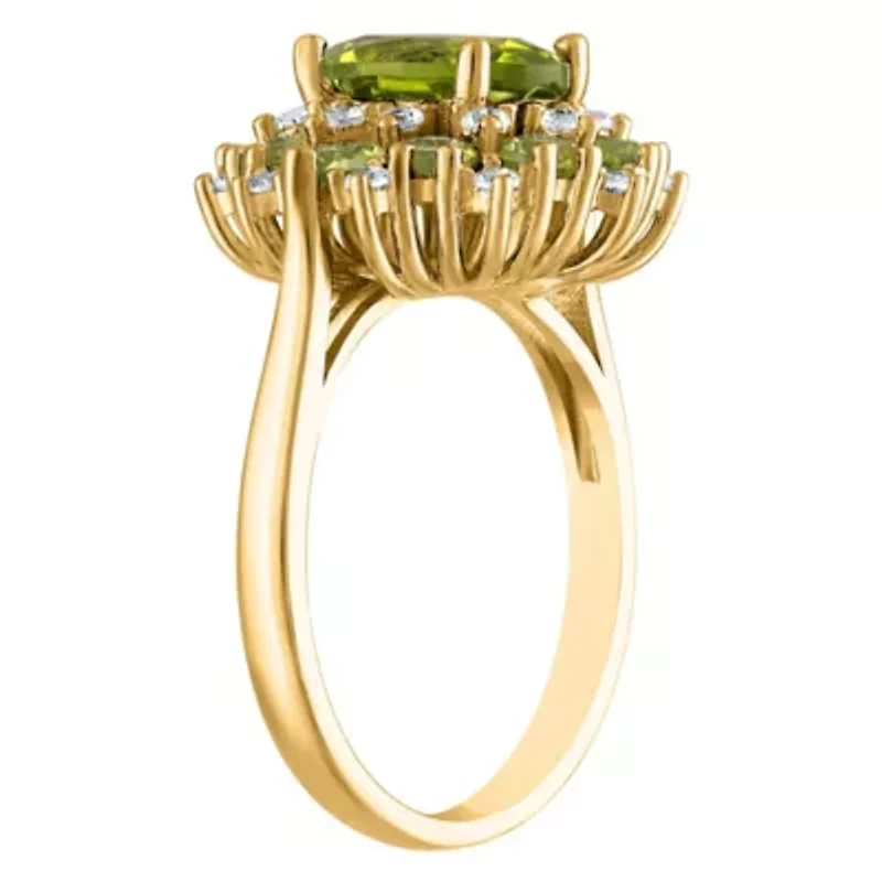 14K Gold Over Silver Peridot And Created White Sapphire Ring