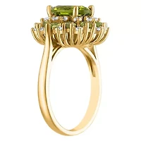 14K Gold Over Silver Peridot And Created White Sapphire Ring