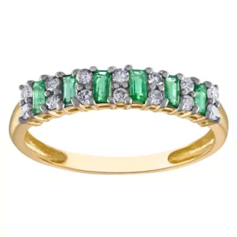 10K Gold Emerald And Diamond Ring