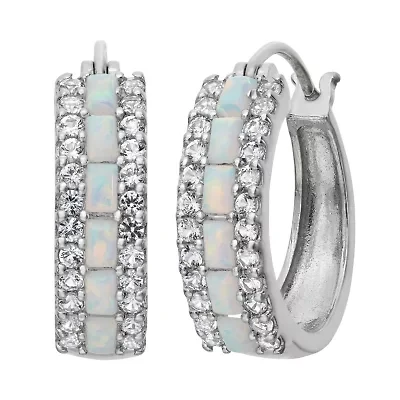 Lab Created Sterling Silver Sapphire Hoop Earrings
