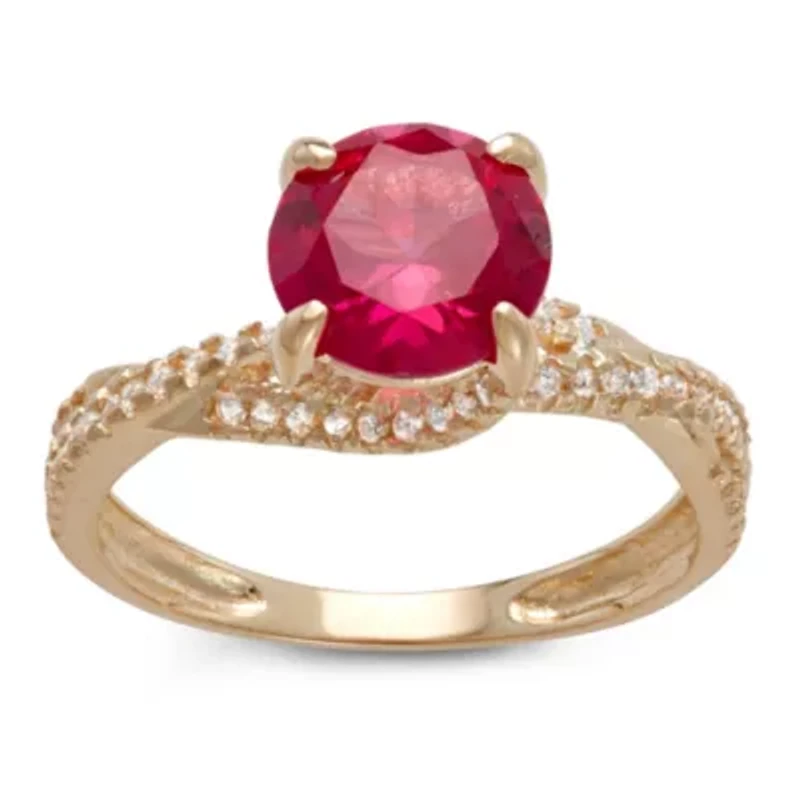 Lab Created 10K Gold Ruby And White Sapphire Ring