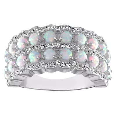 Lab Created Sterling Silver Opal And White Sapphire Ring