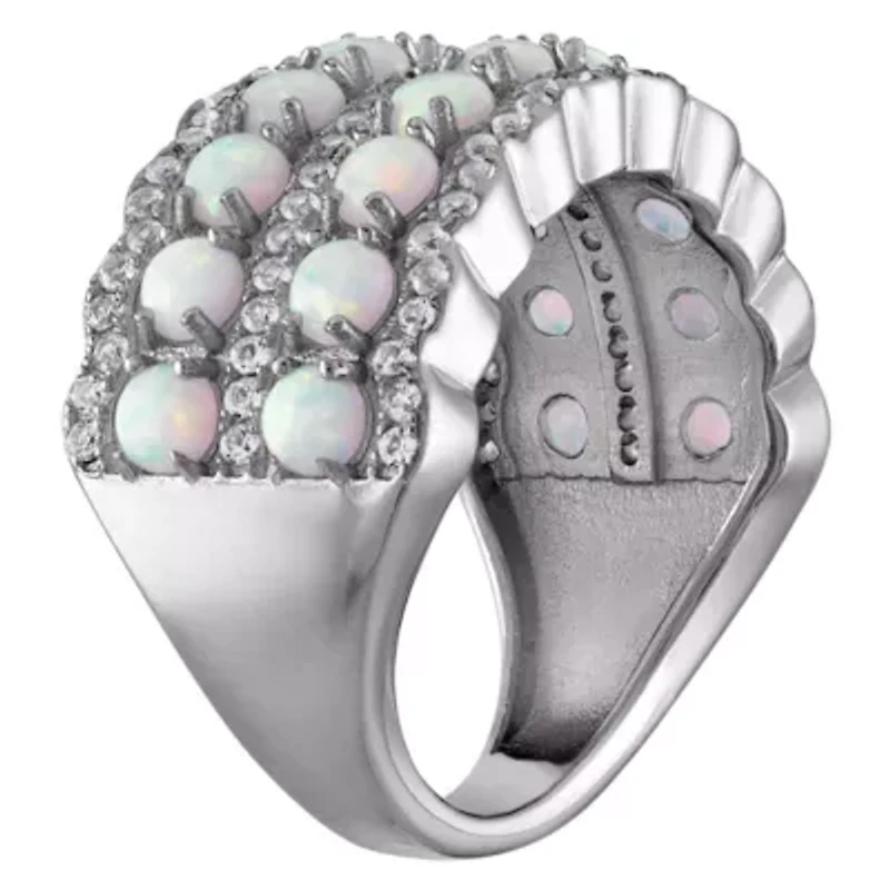 Lab Created Sterling Silver Opal And White Sapphire Ring