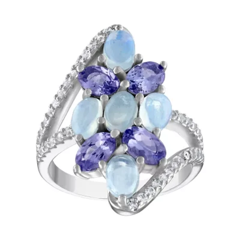 Sterling Silver Opal, Tanzanite, And Created White Sapphire Ring
