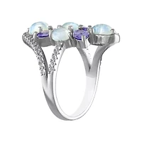 Sterling Silver Opal, Tanzanite, And Created White Sapphire Ring
