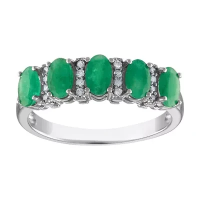 Sterling Silver Emerald And Diamond Ring