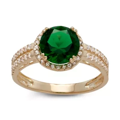 10K Gold Simulated Emerald And Created White Sapphire Ring