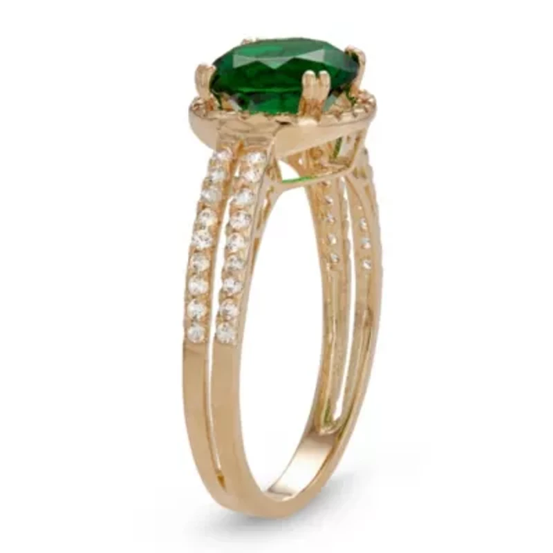 10K Gold Simulated Emerald And Created White Sapphire Ring