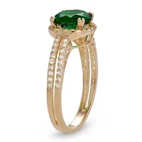 10K Gold Simulated Emerald And Created White Sapphire Ring
