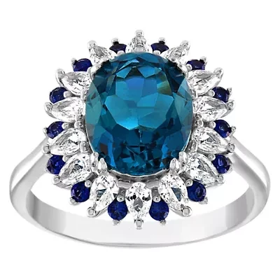 Sterling Silver London Blue Topaz, Created Sapphire, And White Sapphire Ring