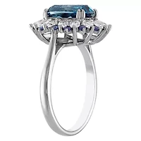 Sterling Silver London Blue Topaz, Created Sapphire, And White Sapphire Ring