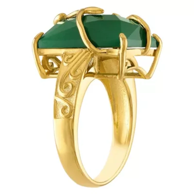 14K Gold Over Silver Green Chalcedony Ring