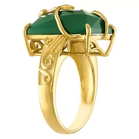 14K Gold Over Silver Green Chalcedony Ring