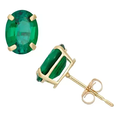 Lab Created 10Kt Gold Opal Oval Stud Earrings