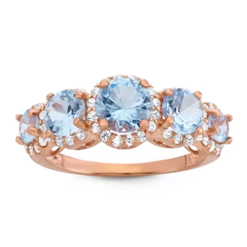 Lab Created Sterling Silver Aqua 5 Pc Stone Ring