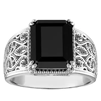 Sterling Silver Black Spinel Emerald Cut Ring