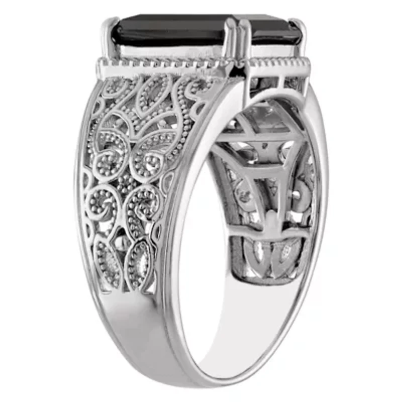 Sterling Silver Black Spinel Emerald Cut Ring