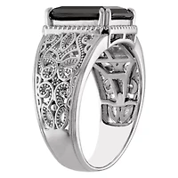 Sterling Silver Black Spinel Emerald Cut Ring