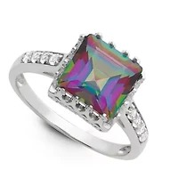 Sterling Silver Garnet And White Cz Square Ring