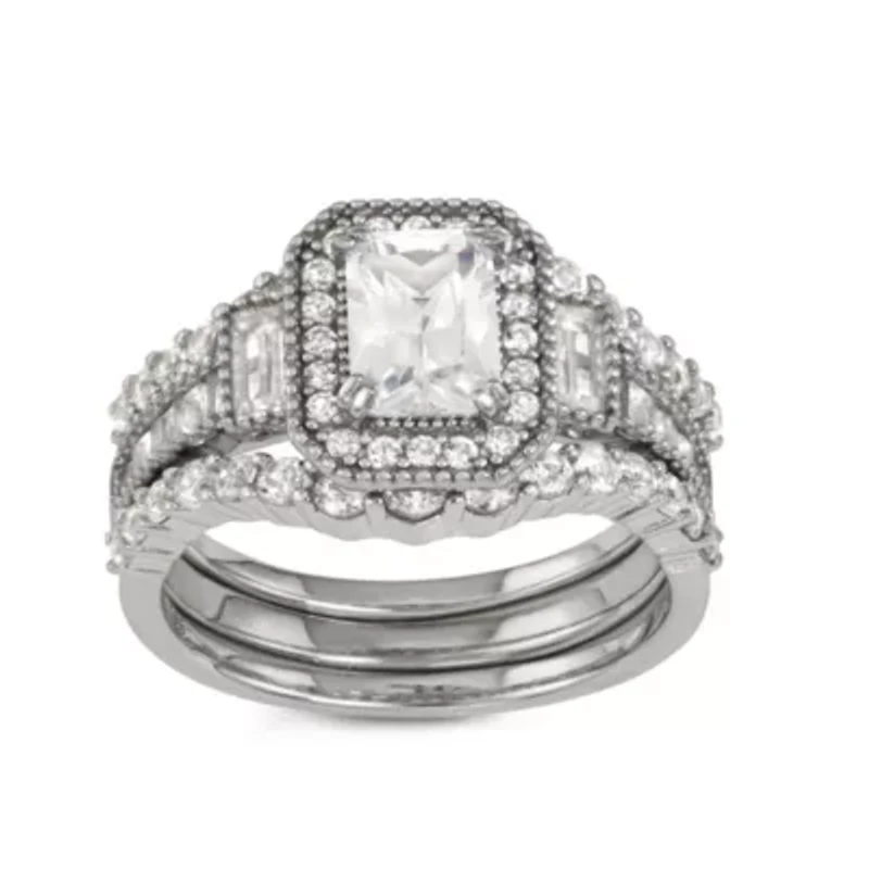 Lab Created Sterling Silver White Sapphire 3pc Ring
