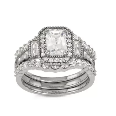 Lab Created Sterling Silver White Sapphire 3pc Ring