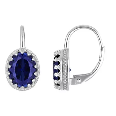 Lab Created Sterling Silver Sapphire Oval Leverback Earring