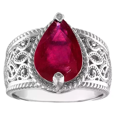 Sterling Silver Ruby And Diamond Pear Halo Ring