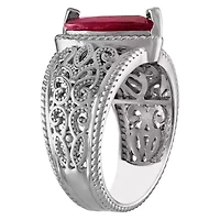 Sterling Silver Ruby And Diamond Pear Halo Ring