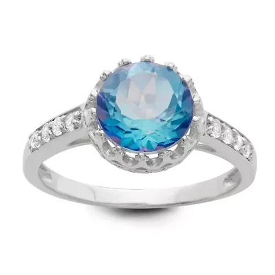 Sterling Silver Mystic Blue Topaz And White Cz Ring