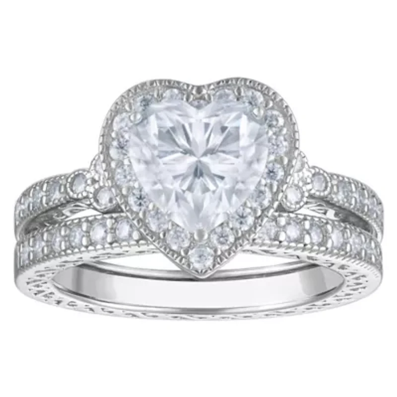 Lab Created Sterling Silver Moissanite Heart Stackable Ring