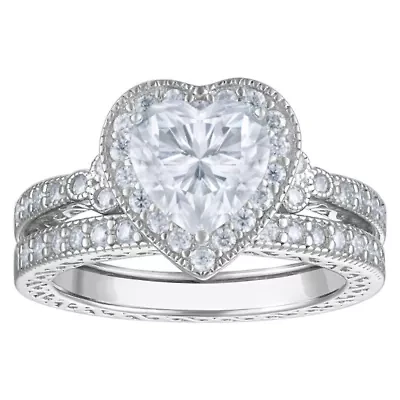Lab Created Sterling Silver Moissanite Heart Stackable Ring