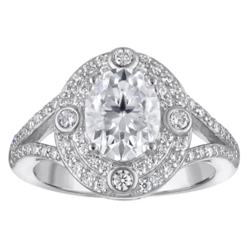 Lab Created Platinum-plated Silver Moissanite Ring