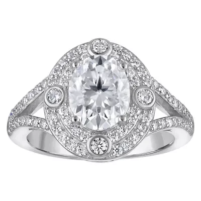 Lab Created Platinum-plated Silver Moissanite Ring