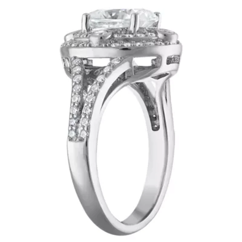 Lab Created Platinum-plated Silver Moissanite Ring
