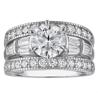 Lab Created Platinum Plated Silver Moissanite Ring Set
