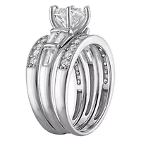 Lab Created Platinum Plated Silver Moissanite Ring Set