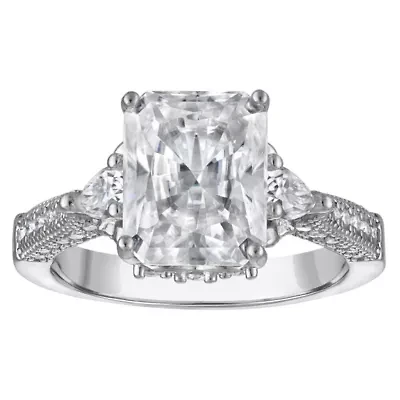 Lab Created Platinum Plated Silver Moissanite Ring