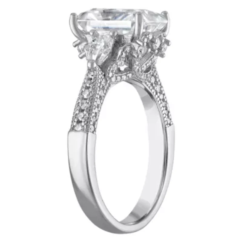 Lab Created Platinum Plated Silver Moissanite Ring
