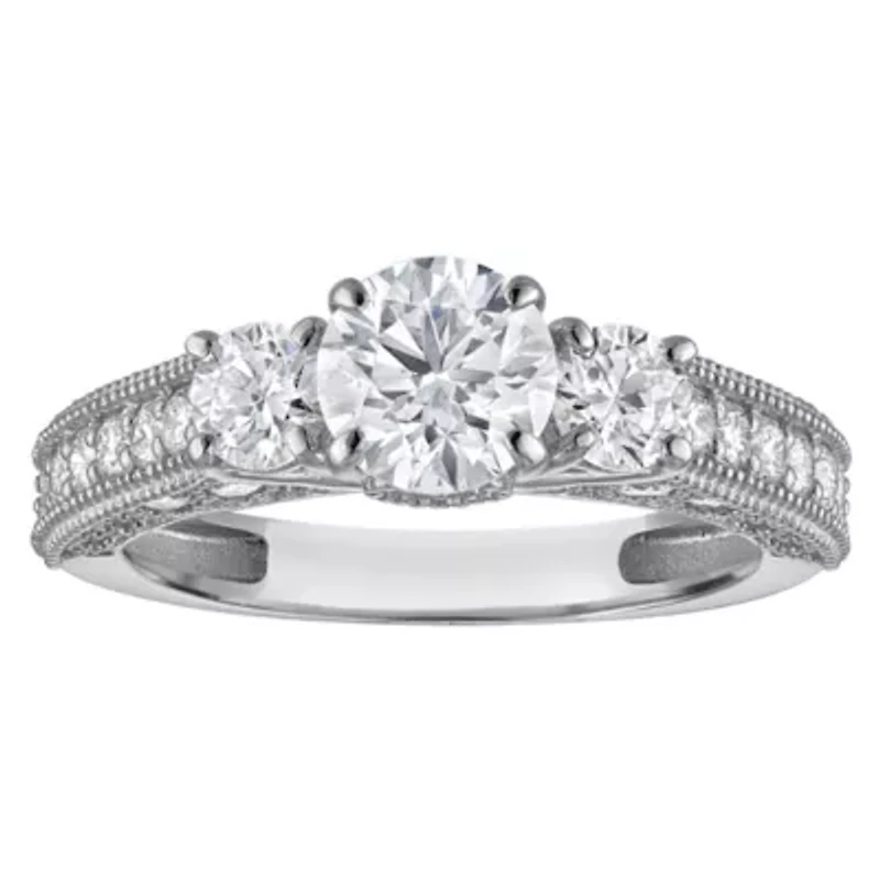 Lab Created 14k Gold cttw Lab-Grown Diamond 3-Stone Round Engagement Ring